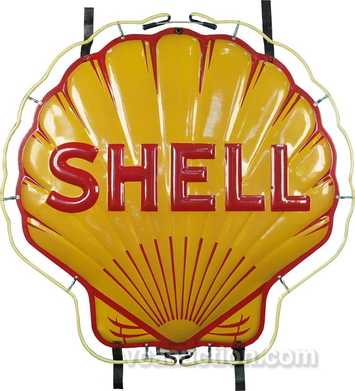 Shell Double Sided Porcelain Sign w/ Neon - 54