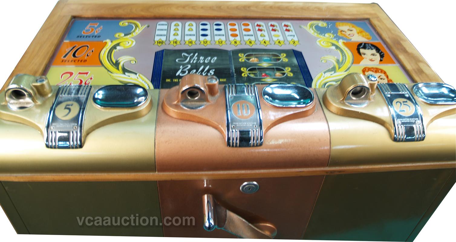 5, 10 & 25 Cent Mills 3 Bells Console Slot Machine - Bl