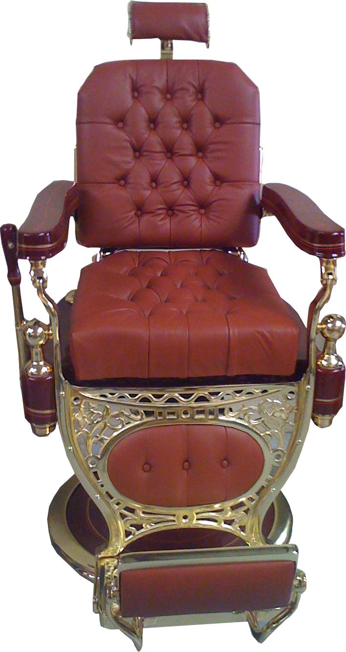 Restored Koch Barber Chair Maroon &amp; Brass w Leather