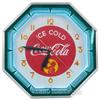 Image 1 : Ice Cold Coca Cola Clock w/ Neon -Octagon - 18" x 18"