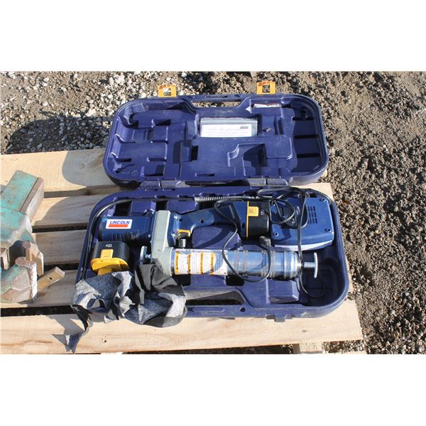 LINCOLN 12 VOLT GREASER AND DAMAGED VICE