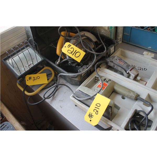 Light, Skill Saw, sander, and Roto Tool