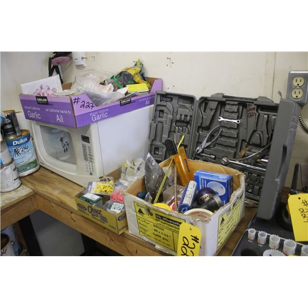 Microwave, Tools, Hole saw kit ,Bulbs, Screws and Misc