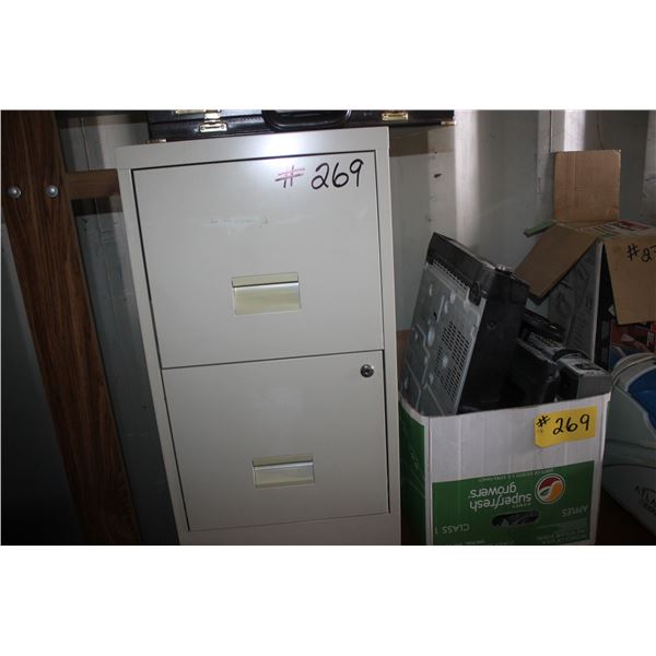FILING CABINET, DVD PLAYER AND COMPUTER