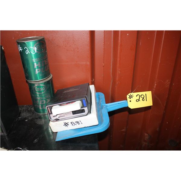 AS NEW 8-TRACK, AND 2 CANS OF OIL