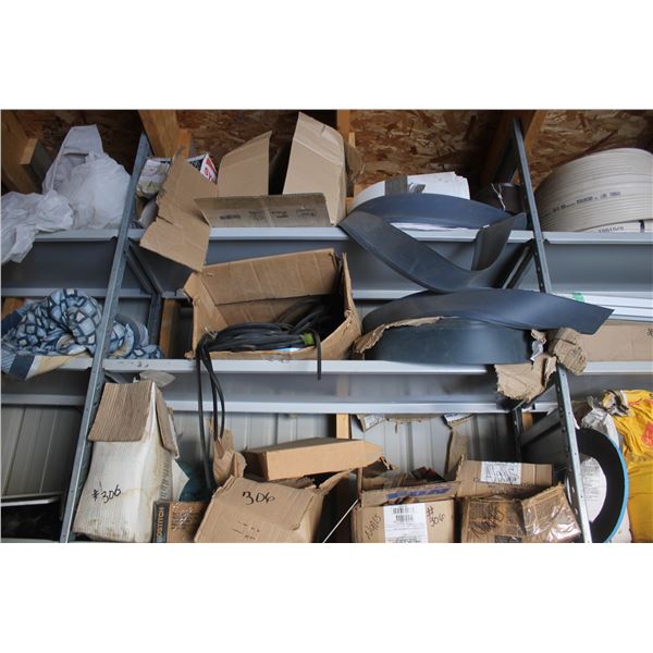 FLOOR TRIM, QTY OF SCREWS, SUBFLOOR, MISC IRON, TROWELS, SAFETY HARNESS AND MISC.