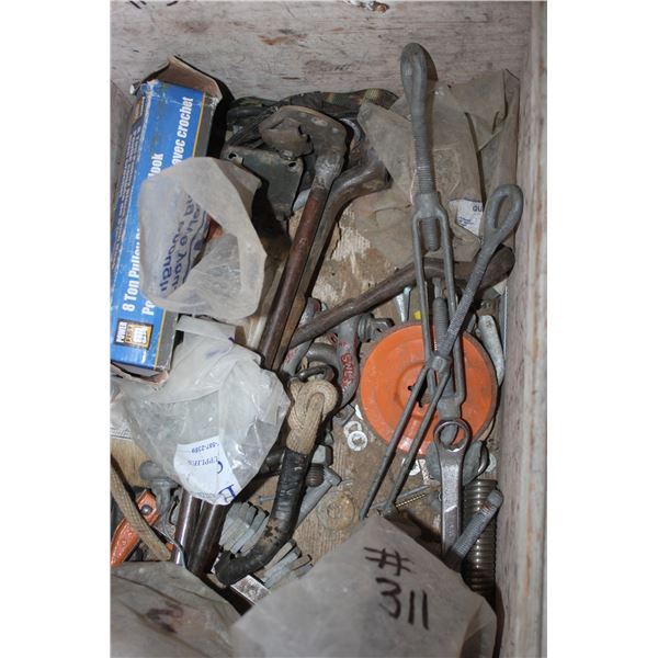 CRATE OF CABLE CLAMPS AND BOX OF MISC.