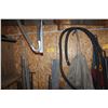 Image 2 : QTY OF TOOLS, SAFETY HARNESS, THREADED ROD, TELEPOSTS, SAFETY BELTS AND MISC. AGAINST WEST WALL