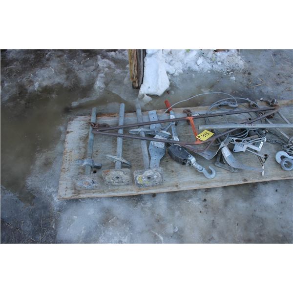 THREADED LEGS, COME ALONG, STRETCHER, CONDUIT BENDER AND MISC.