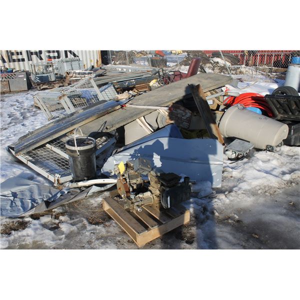 PILE OF MISC. METAL HOSE, MOTORS ETC