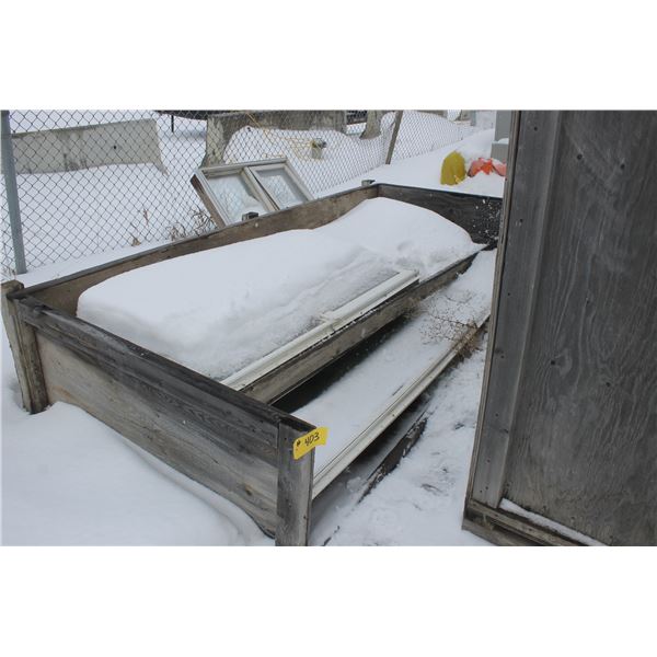 WOODEN CRATE, COMPLETE W/ VARIOUS WINDOWS