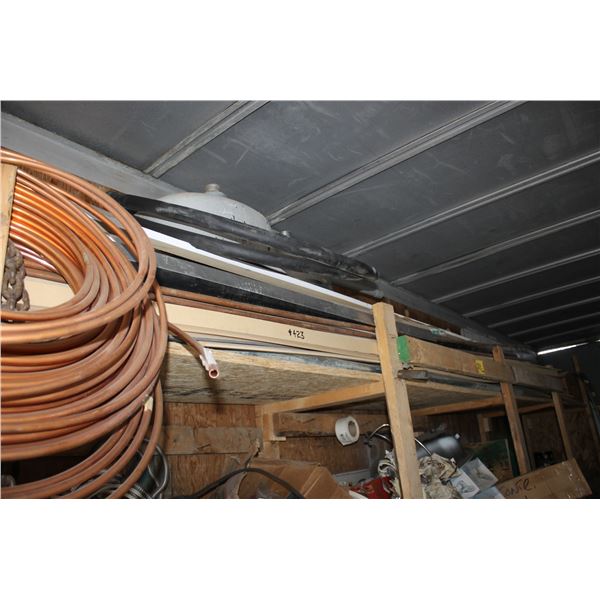 TOP SHELF- COPPER TUBES, LUMBER, ROOFING PAPER