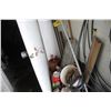 Image 1 : JACKALL, WEED EATER, BATTERY, CABLE, FIRE EXTINGUISHERS AND MISC. IN CORNER