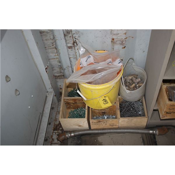 QTY OF SCREWS, NAILS, FITTINGS, TRUCK MUD FLAPS AND MISC.