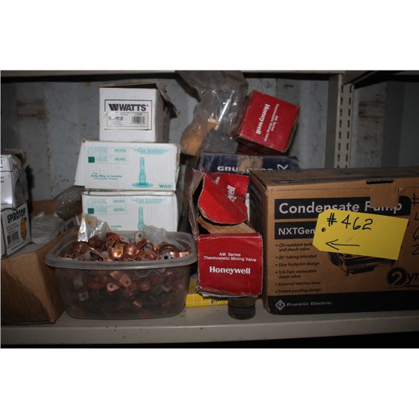 HONEYWELL THERMOSTATIC MIXING VALVES, CONDENSATE PUMP, 2  CIRCULATOR PUMPS AND MISC.FITTINGS, ETC.