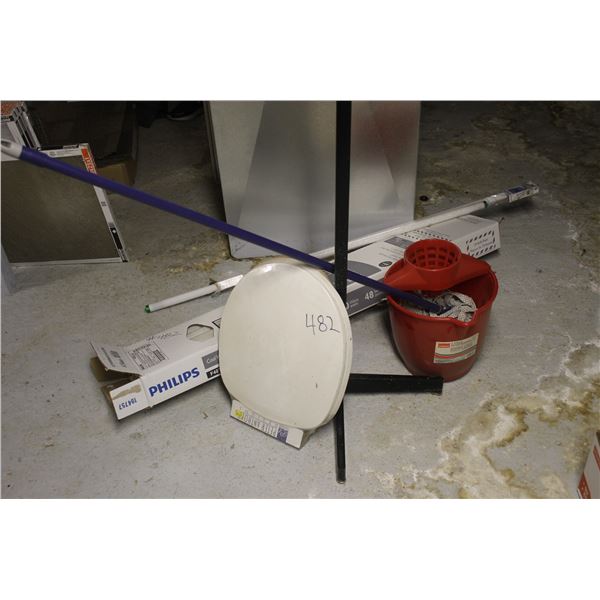 LIGHT TUBES, MOP, LID AND COAT TREE. ARE LOCATED IN REDWATER, JDR INSURANCE OFFICE, 1 BLOCK EAST OF