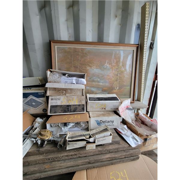 QTY OF PLUMBING FIXTURES AND 3 BOXES OF NEW SCREWS AND HARDWARE
