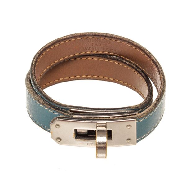 Hermes Blue Leather Kelly Bracelet