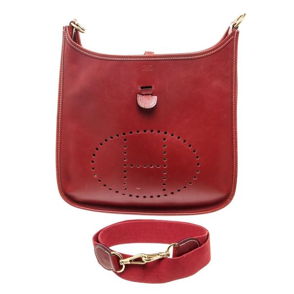 Hermes Red Leather Evelyne 1 PM Crossbody Bag