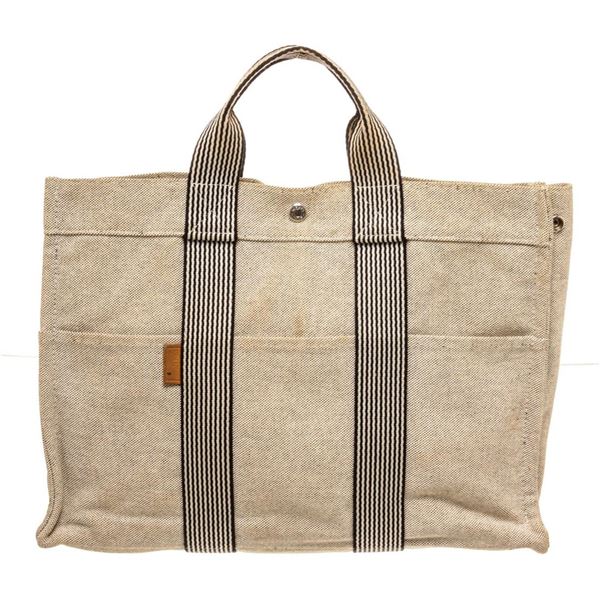 Hermes White Canvas Sac Fourre MM Tote Bag