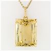 Image 2 : Vintage 14k Gold Large Rectangular Lemon Quartz 18" Vintage Rolo Chain Pendant