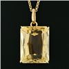 Image 6 : Vintage 14k Gold Large Rectangular Lemon Quartz 18" Vintage Rolo Chain Pendant