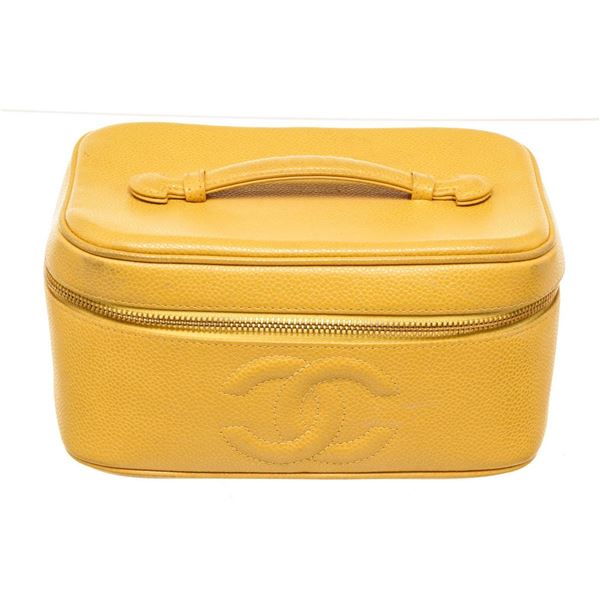 Chanel Yellow Caviar Leather Small CC Vanity Case