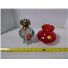 Image 1 : Glass Red/Green Oil Lamp, Stubby Red Chimney