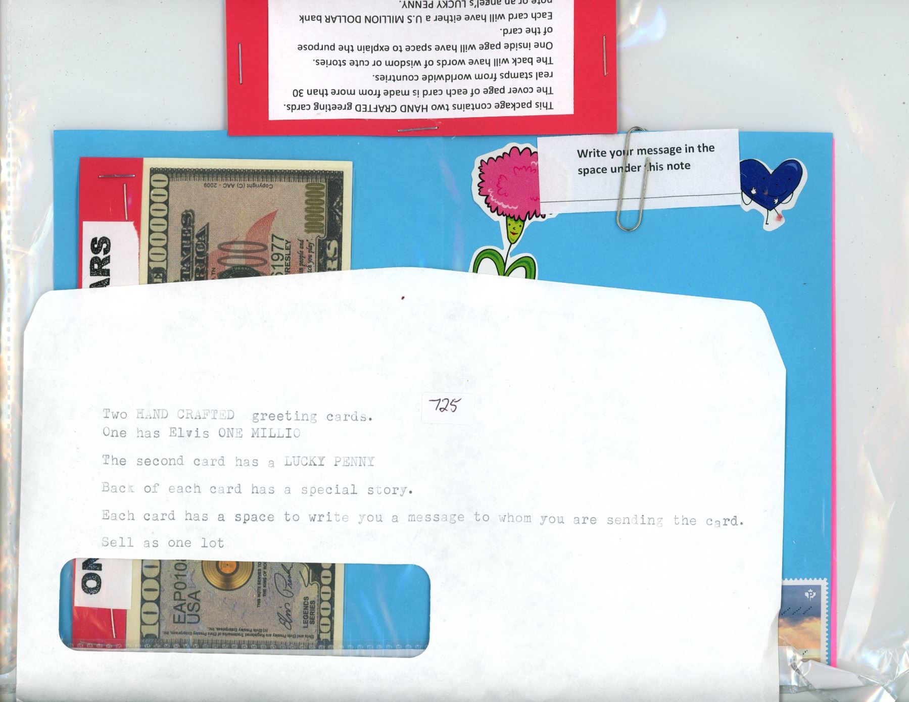 Two Hand Crafted Greeting Cards 1 Elvis Million Note 1 Lucky Penny two-hand-crafted-greeting-cards-1-elvis-million-note-1-lucky-penny