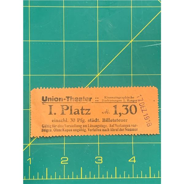 1918 UNION THEATER HAMBURG GERMANY TICKET