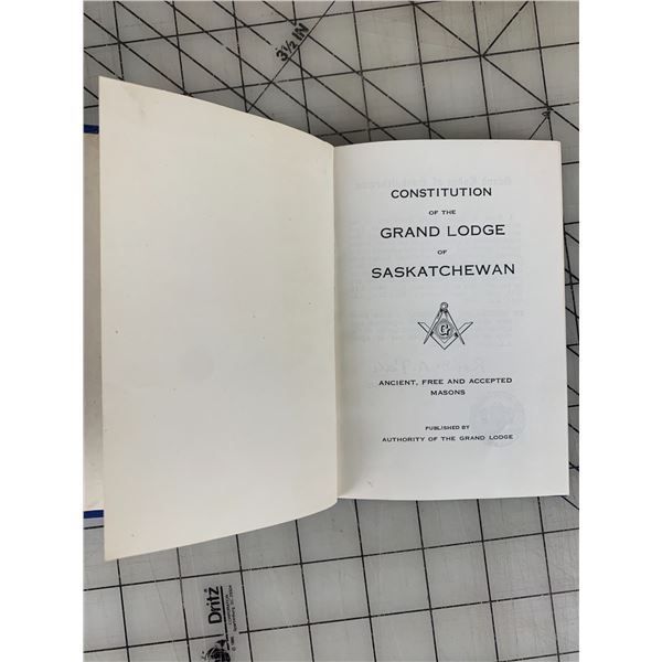 1946 FREEMASONS CONSTITUTION OF THE GRAND LODGE OF SASKATCHEWAN BOOK