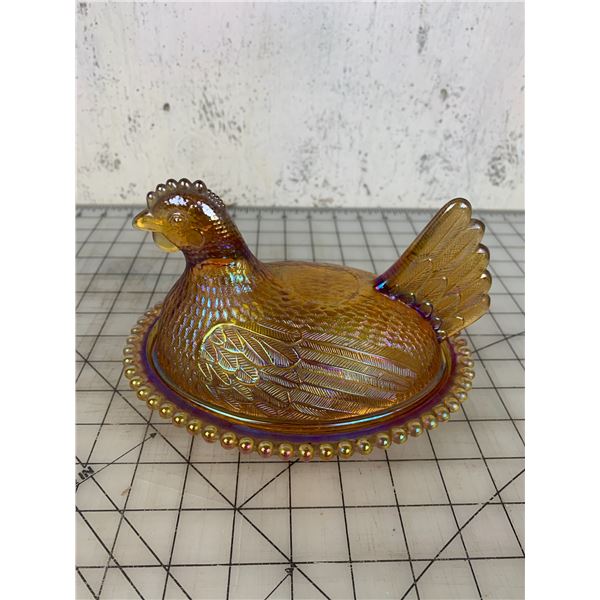 IRIDESCENT HEN ON A NEST CANDY DISH