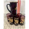 Image 4 : VINTAGE PURPLE AND GOLD PITCHER AND GLASS SET