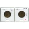 Image 1 : Lot of 2 (1912 & 1913) Canada Large 1¢
