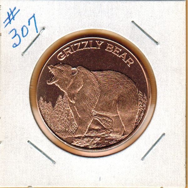 1 OUNCE COPPER  .999 FINE - GRISSLY BEAR
