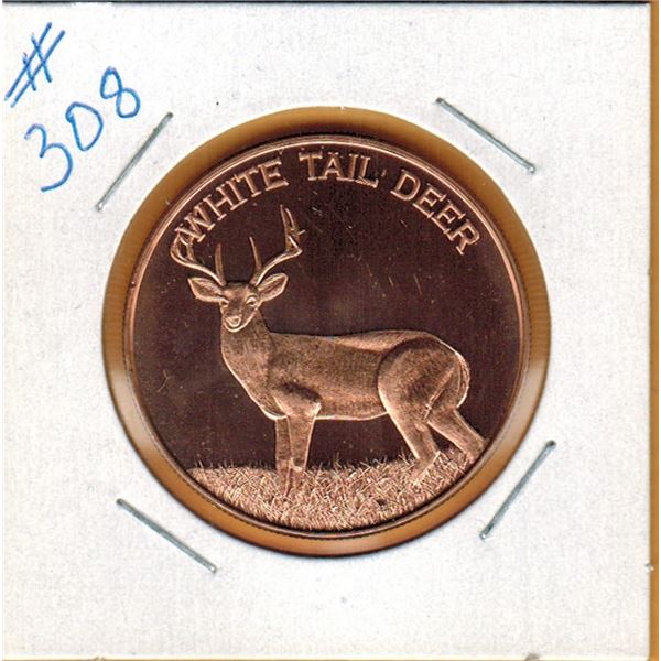 1 OUNCE COPPER  .999 FINE - WHITE TAIL DEER