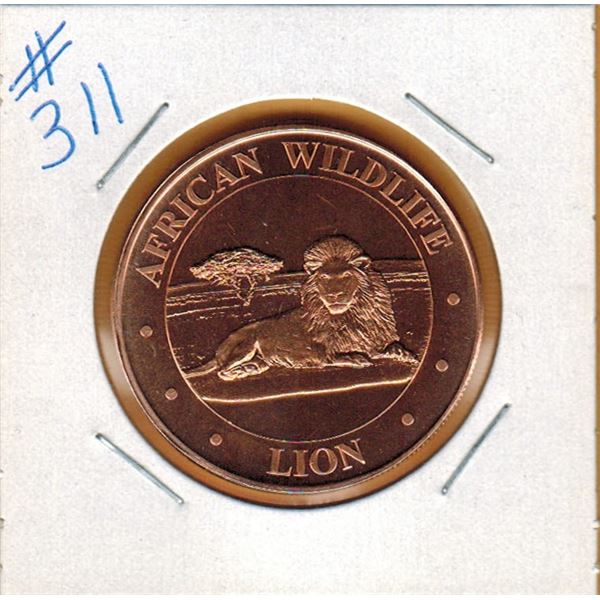 1 OUNCE COPPER  .999 FINE - AFRICAN WILDLIFE - LION