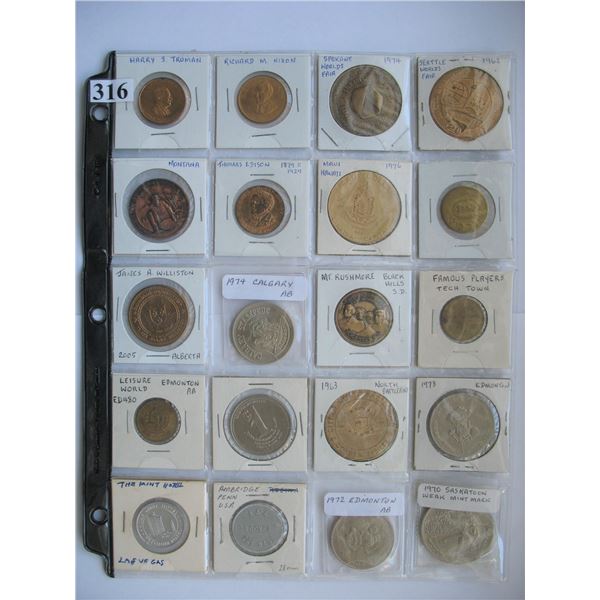 LOT OF 20 TRADE DOLLARS,  TOKENS,  SOUVENIR COINS,  ETC.  - CANADA & UNITED STATES