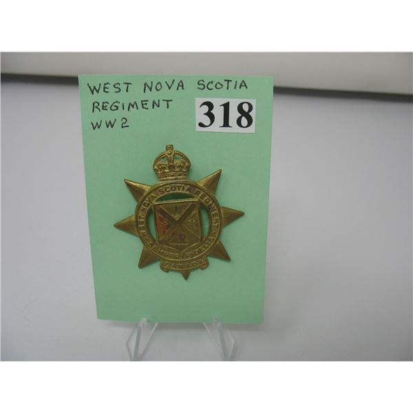 WWII Canadian - WEST NOVA SCOTIA REGIMENT Cap Badge - King's Crown