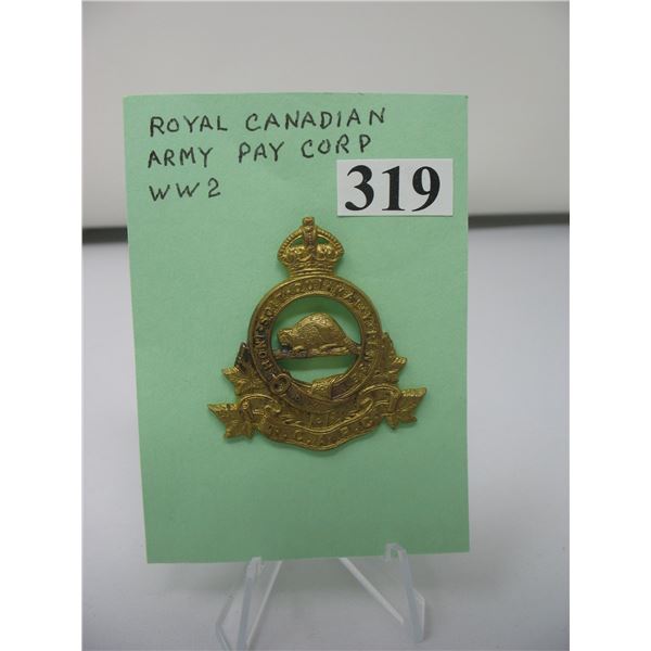 WWII Canadian - ROYAL CANADIAN ARMY PAY CORP REGIMENT Cap Badge - King's Crown