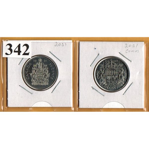 2021 50 CENT COINS - Regular Type & 100th Anniversary of Canada's Coat of Arms (King's Portrait)