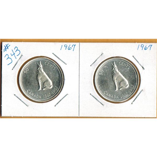 1967 CANADIAN CENTENNIAL 50 CENT COINS - LOT of 2