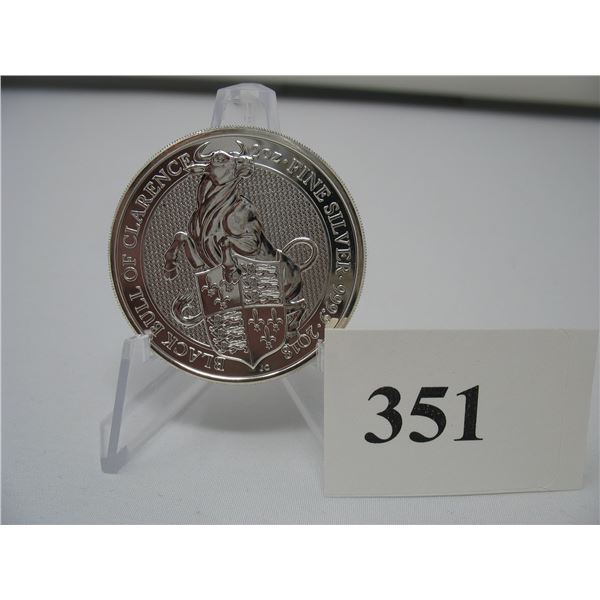 2018      2 OUNCE SILVER - .9999 FINE SILVER - GREAT BRITAIN - BLACK BULL of CLARENCE