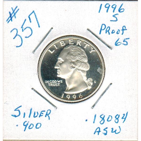 1996S  US WASHINGTON QUARTER - PROOF 65 - SILVER - .900 SILVER