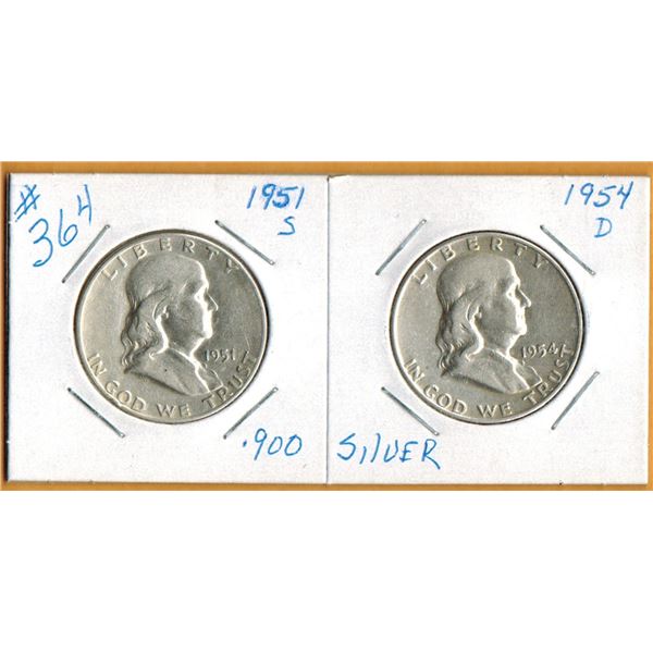 1951S & 1954D  US BENJAMIN FRANKLIN HALF DOLLAR