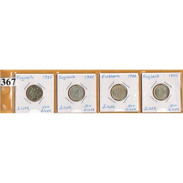 Lot of 4 British Silver coins (Six Pence 1935, 1940, 1942, 1943) - All Silver
