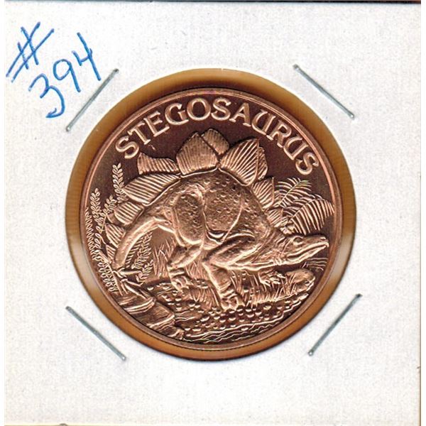 1 OUNCE COPPER  .999 FINE - DINOSAUR - STEGOSAURUS