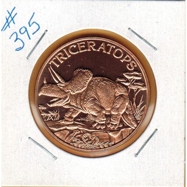 1 OUNCE COPPER  .999 FINE - DINOSAUR - TRICERATOPS