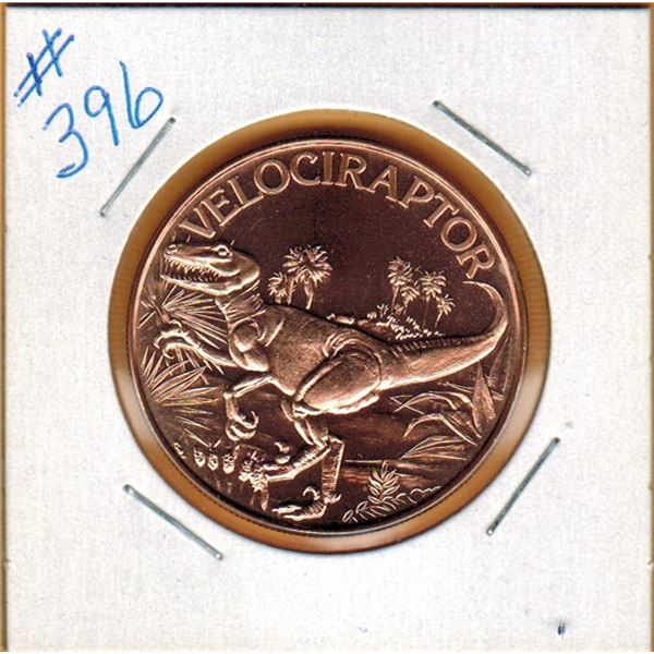 1 OUNCE COPPER  .999 FINE - DINOSAUR - VELOCIRAPTOR