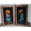 Image 1 : 2 vintage velvet painting of praying girl & boy.